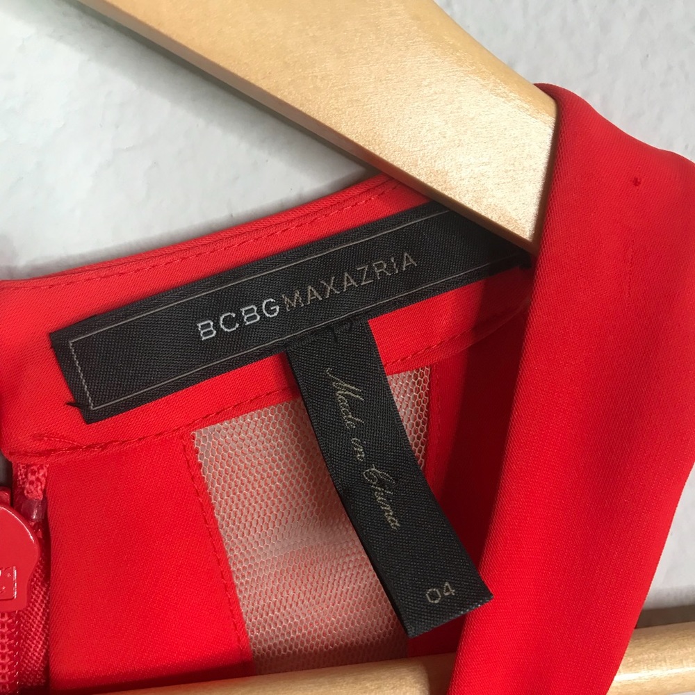 BCBGMaxazria Red Fit and Flare Mesh Halter Dress - Picture 6 of 8